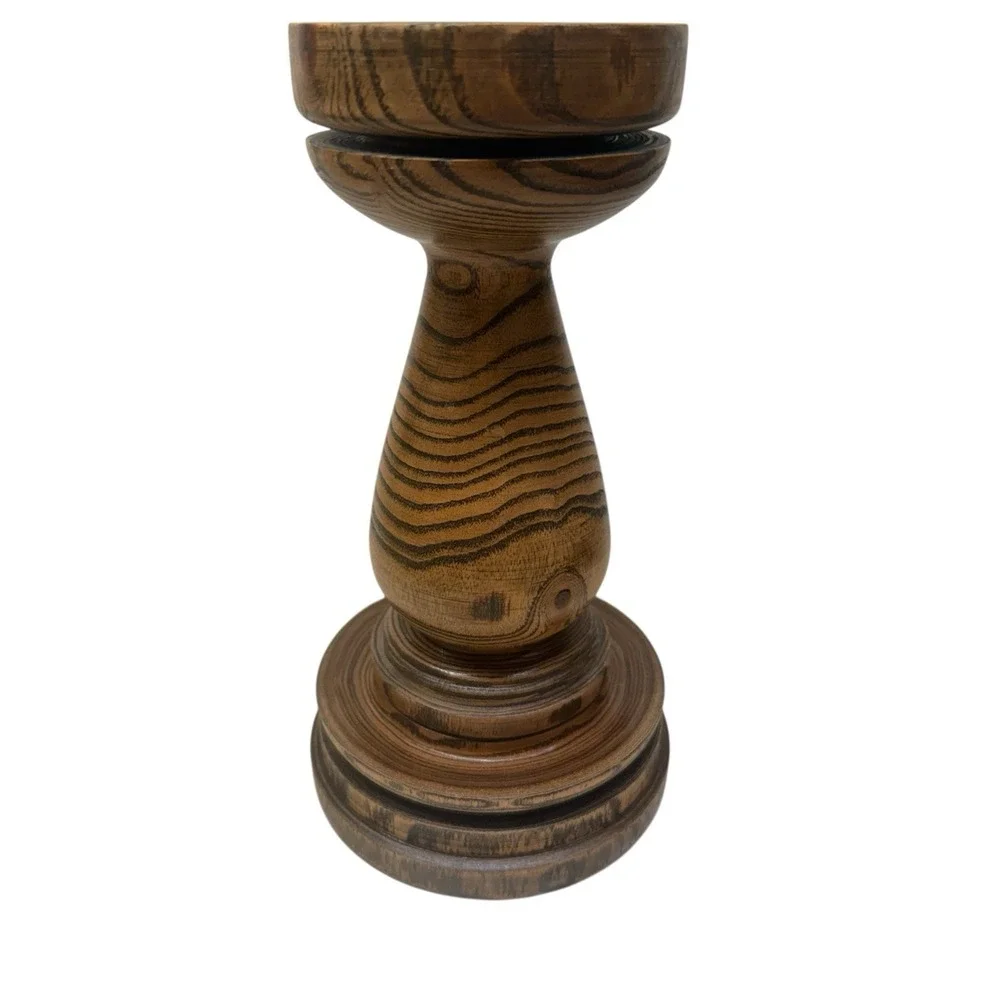Vintage‎ Hand Turned Wooden Candlestick Taper Holders Hardwood 8.5